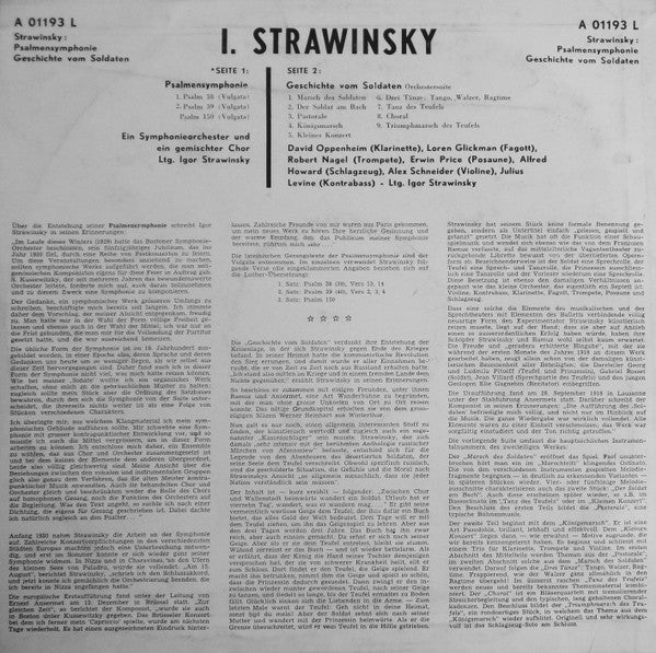 Igor Stravinsky : Symphony Of Psalms (Sung In Latin) - L'Histoire Du Soldat (Suite) (LP)