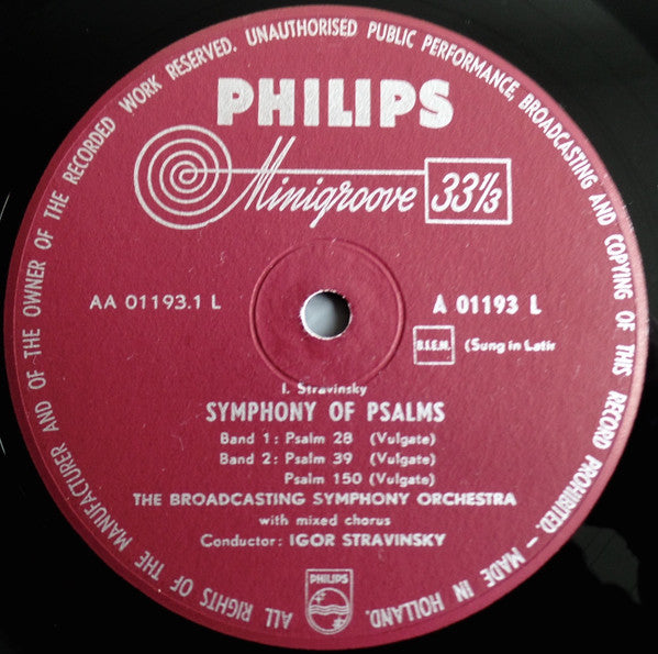 Igor Stravinsky : Symphony Of Psalms (Sung In Latin) - L'Histoire Du Soldat (Suite) (LP)