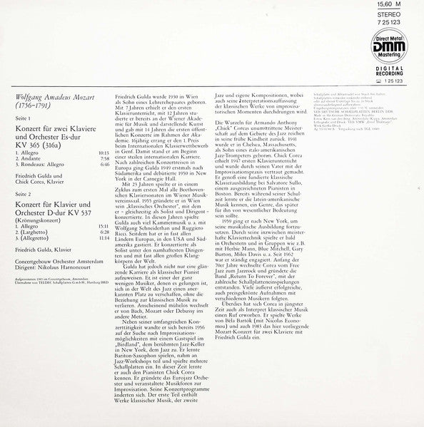 Wolfgang Amadeus Mozart, Friedrich Gulda, Chick Corea, Concertgebouworkest, Nikolaus Harnoncourt : Doppelkonzert, Krönungskonzert (LP)