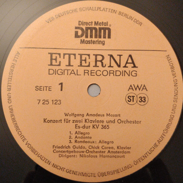 Wolfgang Amadeus Mozart, Friedrich Gulda, Chick Corea, Concertgebouworkest, Nikolaus Harnoncourt : Doppelkonzert, Krönungskonzert (LP)