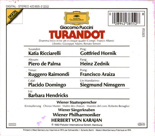 Giacomo Puccini - Katia Ricciarelli · Placido Domingo · Barbara Hendricks · Ruggero Raimondi · Wiener Staatsopernchor · Die Wiener Sängerknaben · Wiener Philharmoniker · Herbert Von Karajan : Turandot (2xCD, Album + Box, Sli)