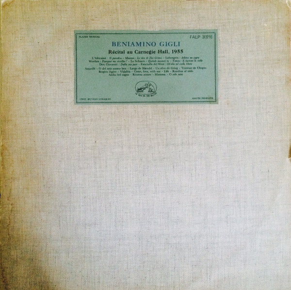 Beniamino Gigli : Recital Au Carnegie Hall, 1955 (LP, Album)