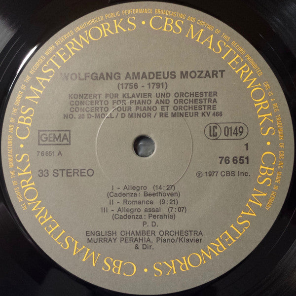 Wolfgang Amadeus Mozart, Murray Perahia, English Chamber Orchestra : Concerti N°11 & N°20 (LP, Gat)