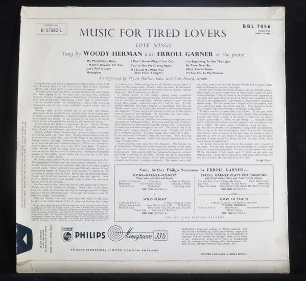 Woody Herman With Erroll Garner : Music For Tired Lovers (LP, Album, Mono)