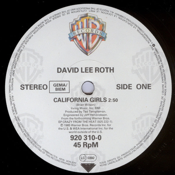 David Lee Roth : California Girls (12")