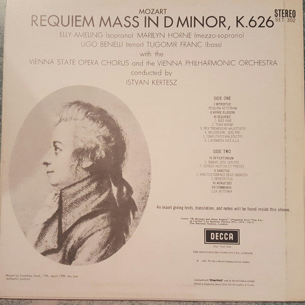 Wolfgang Amadeus Mozart, István Kertész, Elly Ameling, Marilyn Horne, Ugo Benelli, Tugomir Franc : Requiem Mass In D Minor, K.626 (LP, Album)