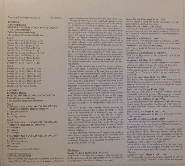E. Power Biggs, Wolfgang Amadeus Mozart, Joseph Haydn, Columbia Symphony Orchestra, Zoltan Rozsnyai : Mozart: The 17 Festival Sonatas / Haydn: The 3 Organ Concertos (2xLP, Comp, Gat)