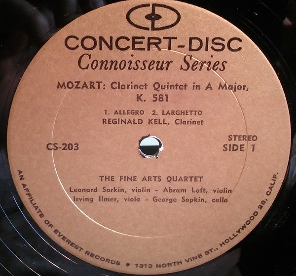 Wolfgang Amadeus Mozart - The Fine Arts Quartet And Reginald Kell : Quintet For Clarinet And Strings In A Major, K. 581 (LP)