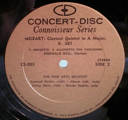 Wolfgang Amadeus Mozart - The Fine Arts Quartet And Reginald Kell : Quintet For Clarinet And Strings In A Major, K. 581 (LP)