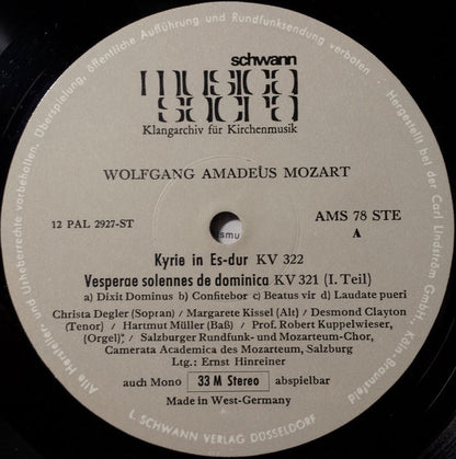 Wolfgang Amadeus Mozart, Ernst Hinreiner, Camerata Academica Salzburg : Vesperae De Domenica KV 321 (LP)