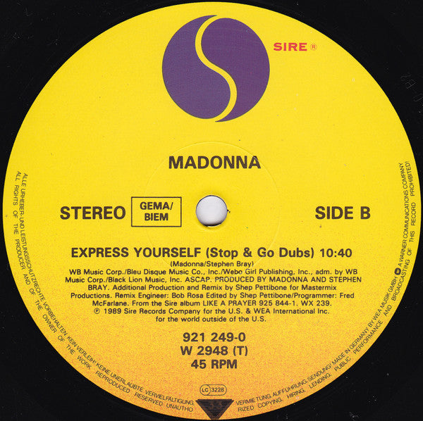 Madonna : Express Yourself (12", Maxi)