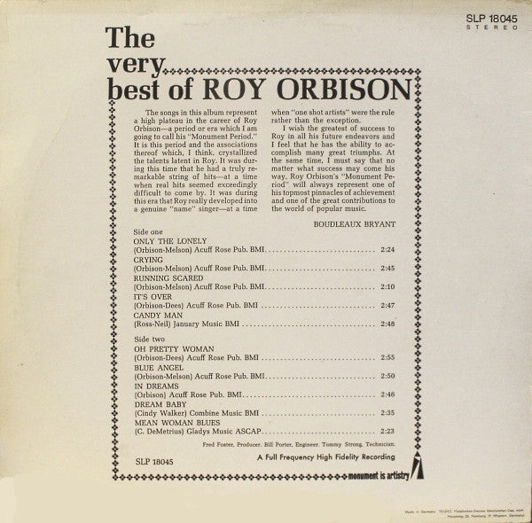 Roy Orbison : The Very Best Of Roy Orbison (LP, Comp)