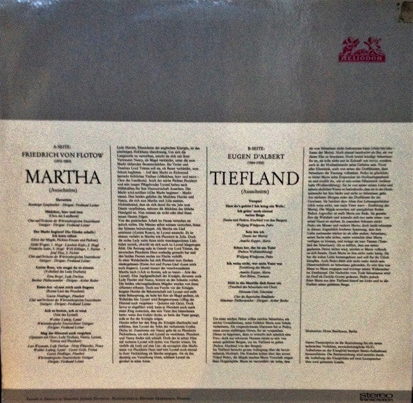 Friedrich von Flotow / Eugen D'Albert - Erna Berger, Lore Wissmann, Hetty Plümacher, Walther Ludwig, Gustav Neidlinger, Annelies Kupper, Wolfgang Windgassen, Hermann Uhde, Kurt Böhme : Martha - Tiefland (LP, Comp)