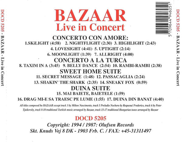 Bazaar (6) : Live In Concert (CD, Album, RE)