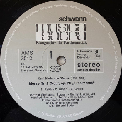Carl Maria von Weber, Michael Haydn, Philharmonia Vocalensemble Stuttgart Und Das Philharmonia Kammerorchester Stuttgart, Roland Bader : Weber - Jubelmesse / M.Haydn - Tenebrae Factae Sunt (LP)