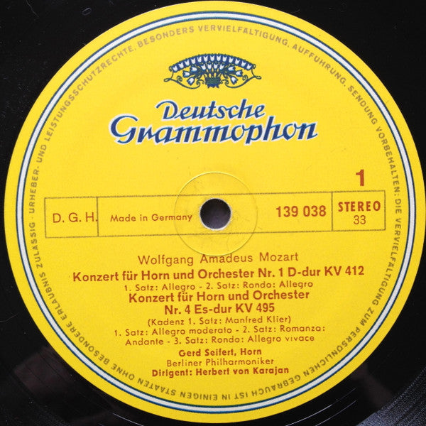 Wolfgang Amadeus Mozart, Berliner Philharmoniker, Gerd Seifert, Herbert Von Karajan : Mozart: The Four Horn Concertos (LP)