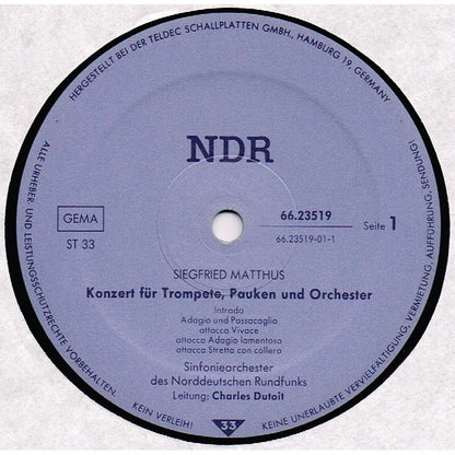 Siegfried Matthus / Wolfgang Amadeus Mozart, NDR Sinfonieorchester : Konzert Für Trompete Pauken Und Orchester / Klarinettenkonzert KV 622 (LP)
