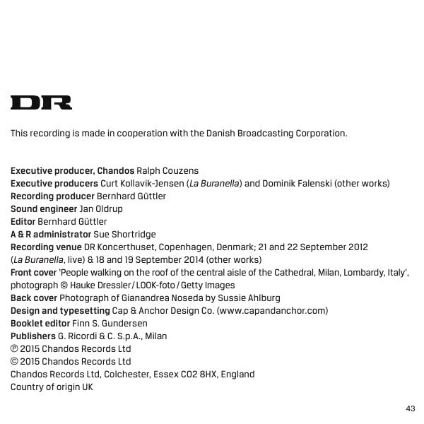 Niccolò Castiglioni – DR Koncertkoret, DR SymfoniOrkestret, Gianandrea Noseda : La Buranella, Altisonanza, Salmo XIX (CD, Album)