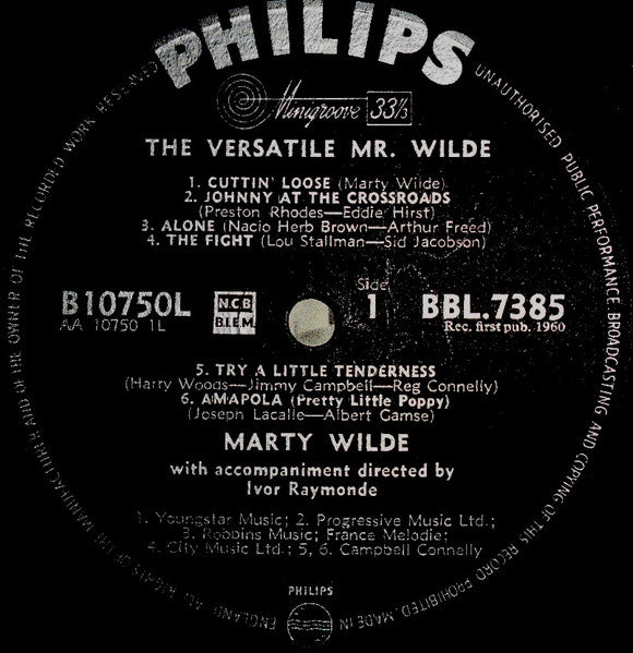 Marty Wilde : The Versatile Mr.Wilde (LP, Mono, Gat)