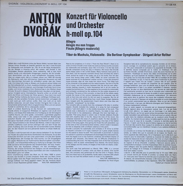 Antonín Dvořák, Tibor de Machula : Konzert für Violoncello und Orchester H-Moll, Op. 104 (LP)