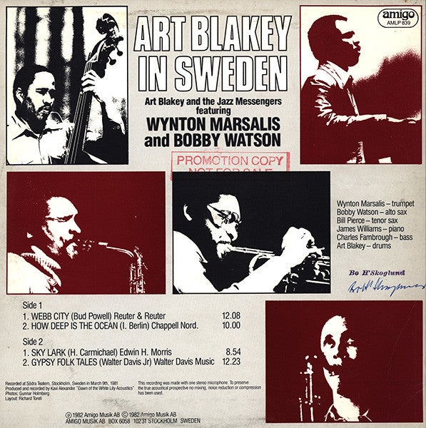 Art Blakey & The Jazz Messengers Featuring Wynton Marsalis And Bobby Watson (2) : Art Blakey In Sweden (LP, Album)