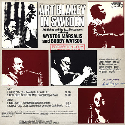 Art Blakey & The Jazz Messengers Featuring Wynton Marsalis And Bobby Watson (2) : Art Blakey In Sweden (LP, Album)