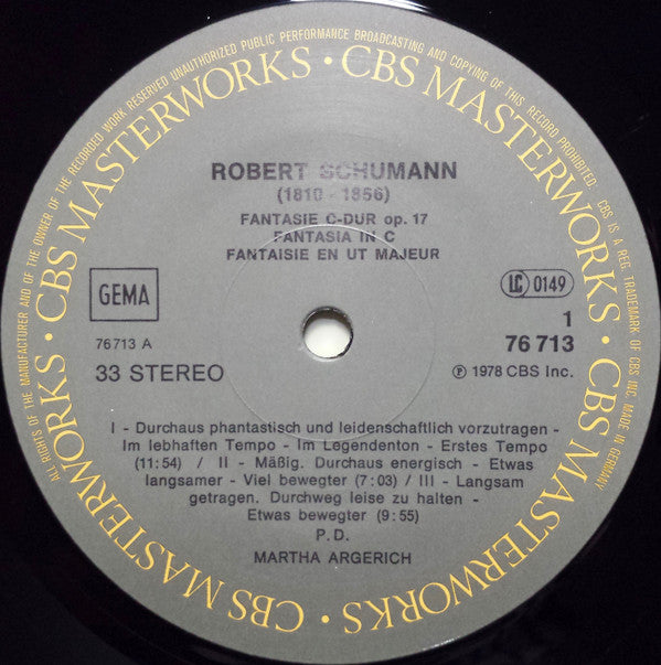 Martha Argerich, Robert Schumann : Fantasiestücke, Op. 12 / Fantasie, Op. 17 (LP, Gat)
