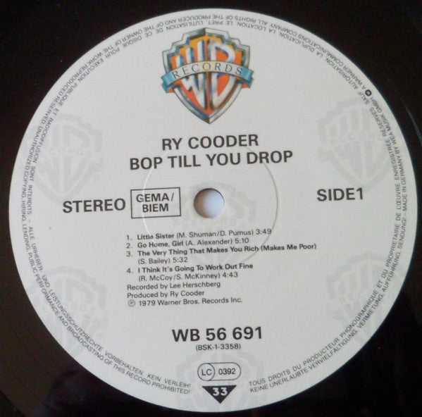 Ry Cooder : Bop Till You Drop (LP, Album, RE)