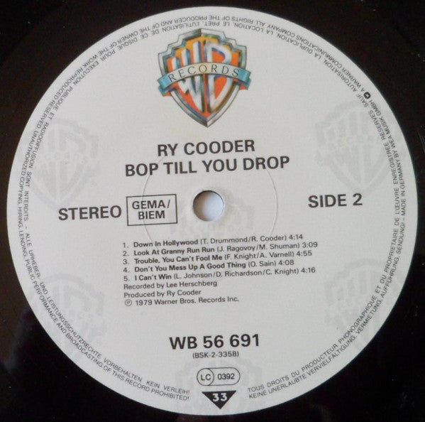 Ry Cooder : Bop Till You Drop (LP, Album, RE)