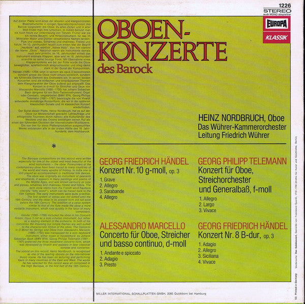 Heinz Nordbruch, Das Wührer-Kammerorchester : Oboenkonzerte Des Barock (LP)