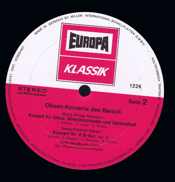 Heinz Nordbruch, Das Wührer-Kammerorchester : Oboenkonzerte Des Barock (LP)