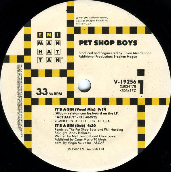 Pet Shop Boys : It’s A Sin (12", Maxi, MP)