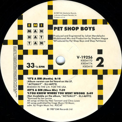 Pet Shop Boys : It’s A Sin (12", Maxi, MP)