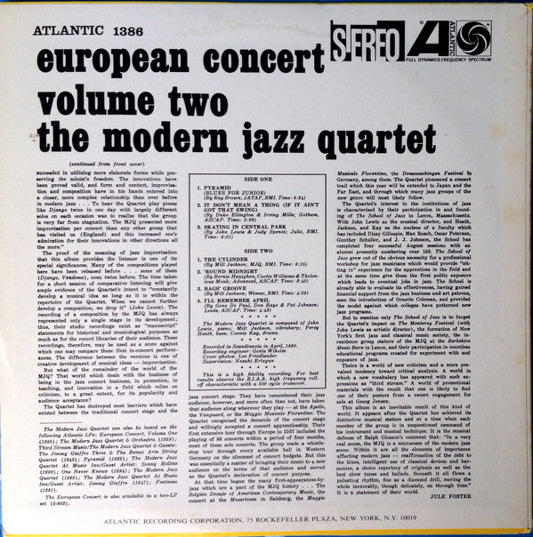 The Modern Jazz Quartet : European Concert: Volume Two (LP, Album, RE)