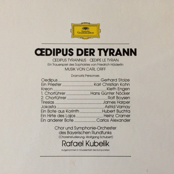 Carl Orff : Oedipus Der Tyrann (3xLP, Album, RE)