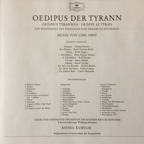 Carl Orff : Oedipus Der Tyrann (3xLP, Album, RE)