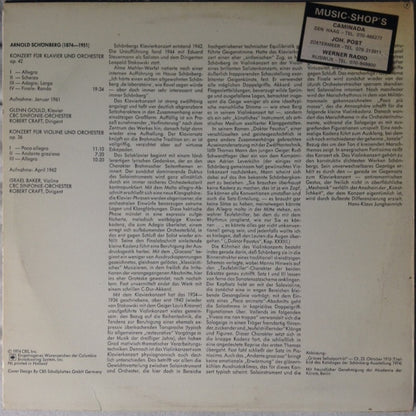 Arnold Schoenberg - Glenn Gould, Israel Baker, Robert Craft, CBC Symphony Orchestra : Konzert Für Klavier Und Orchester Op. 42 / Konzert Für Violine Und Orchester Op. 36 (LP, Comp)