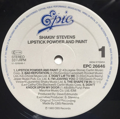 Shakin' Stevens : Lipstick Powder And Paint (LP, Album)