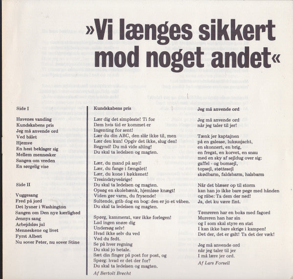 Bertolt Brecht, Lars Forssell, Harald Herdal, Rudolf Nilsen : Vi Længes Sikkert Mod Noget Andet (LP, Album)