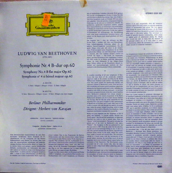 Ludwig Van Beethoven - Berliner Philharmoniker · Herbert von Karajan : Symphonie Nr. 4 (LP, Album)