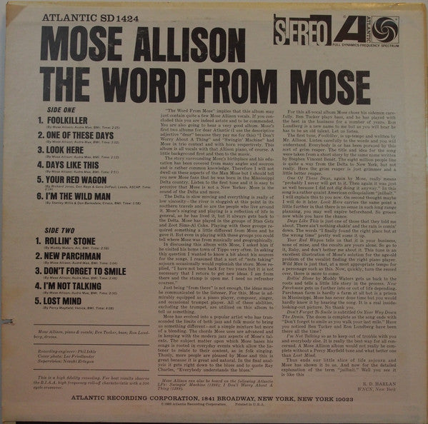 Mose Allison : The Word From Mose (LP, Album, RE)