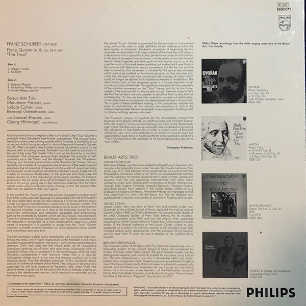 Franz Schubert - Beaux Arts Trio With Samuel Rhodes, Georg Hörtnagel : Piano Quintet, Op. 114 / "The Trout" (LP)