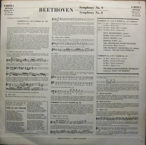 Ludwig van Beethoven : Symphony N. 9 In D Minor Op. 125 "Choral" / Symphony N. 8 In F Major Op. 93 (2xLP, Album)