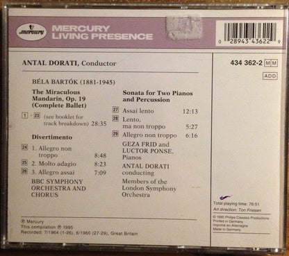 Béla Bartók, Antal Dorati, BBC Symphony Orchestra & BBC Symphony Chorus, London Symphony Orchestra : The Miraculous Mandarin (Complete) · Sonata For 2 Pianos And Percussion · Divertimento (CD, Comp)