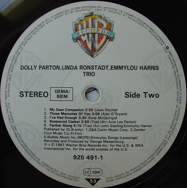Dolly Parton, Linda Ronstadt, Emmylou Harris : Trio (LP, Album)