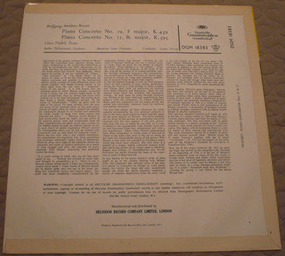 Wolfgang Amadeus Mozart, Clara Haskil, Berliner Philharmoniker, Bayerisches Staatsorchester, Ferenc Fricsay : Concerto For Piano And Orchestra No. 19, F Major, K.459 / Concerto For Piano And Orchestra No. 27, B Flat Major, K.595 (LP)