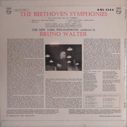 Ludwig van Beethoven - Frances Yeend, Martha Lipton, David Lloyd (3), Mack Harrell, Westminster Symphonic Choir, John Finley Williamson, Bruno Walter, New York Philharmonic : No. 9 In D Minor, Op. 125 'Choral' (LP, Mono)