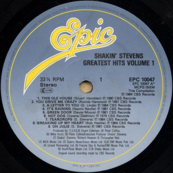 Shakin' Stevens : Greatest Hits Volume 1 (LP, Comp)