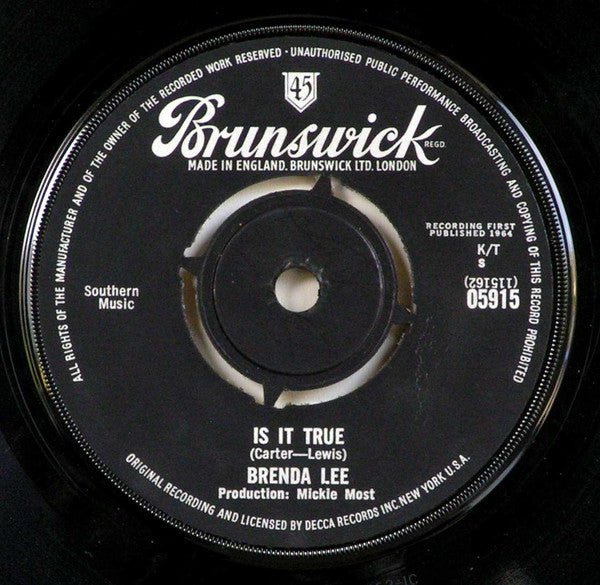 Brenda Lee : Is It True (7", Single)