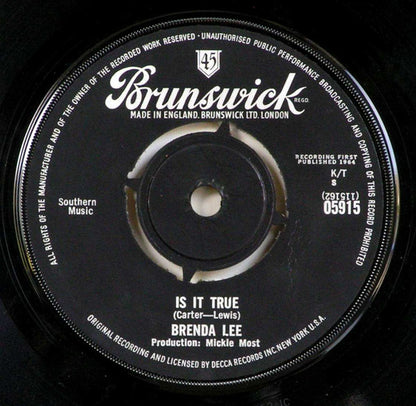 Brenda Lee : Is It True (7", Single)